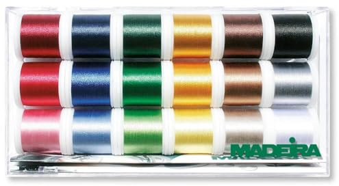 Madeira Filo di Rayon - Cucito a Mano e a Macchina, per Cucito e Ricamo, Quilting Adatto a Tutti i Tessuti 100% Viscosa - 18 x 200 m, Colori Assortiti