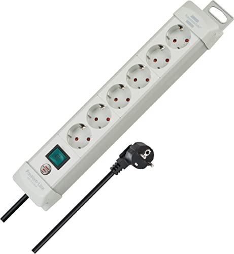 Brennenstuhl Premium-Line Steckdosenleiste 6-Fach (Mehrfachsteckdose mit Schalter und 3m Kabel, Steckdosenleiste Wandmontage, Made in Germany) grau
