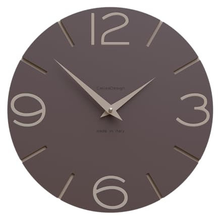 CalleaDesign Wanduhr Smile – Handgefertigt in Italien, Leise, Modernes Design, 30 cm – Elegantes Holz, Deutsches Uhrwerk – Farbe Schokolade
