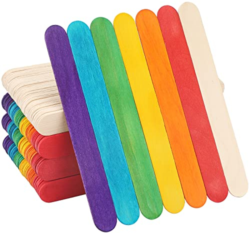 G2PLUS 200 Stück Bunte Holzstäbchen zum Basteln, Eisstiele aus Holz Craft Sticks zum Basteln, Holzspatel DIY Bastelhölzer Handwerk