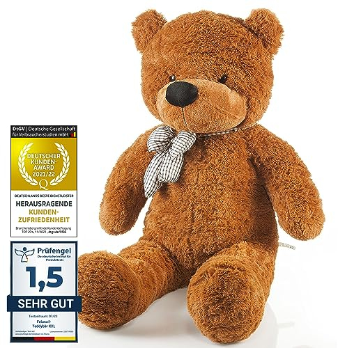 Feluna Riesen Teddybär XXL Kuschelbär 120 cm groß Plüschbär - Original Teddy Bär mit Schleife Braun