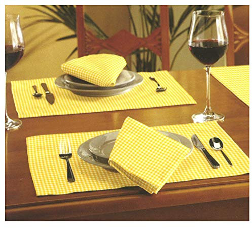 Tischset 4-teilig aus Vichy Karo in gelb 32x45 cm - Gartengarnitur Tischwäsche individuell kombinierbar aus Stuhlkissen Tischdecke Tischläufer Platzset mit Blumen oder Vichy Karo - Landhaus Serie Garten Tischwäsche & Kissen Typ330