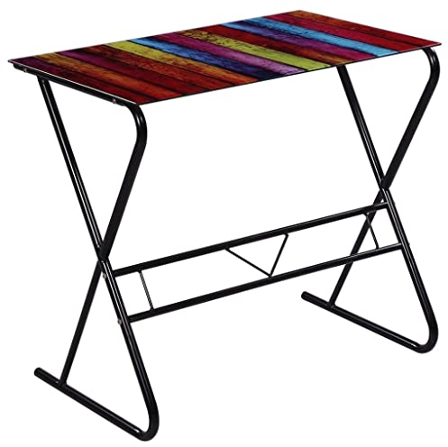 vidaXL Design Schreibtisch Computertisch Glas Tisch Bürotisch Regenbogenmuster