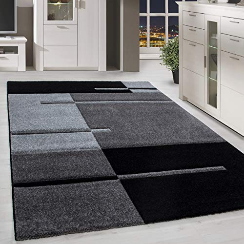 HomebyHome Teppich Wohnzimmer 80x150 cm Läufer Flur Grau Kariert Konturschnitt Design - Schlafzimmer Teppich Kurzflor Extra Weich Pflegeleicht Teppiche für Küche Esszimmer - Carpet Living Room