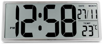 Acctim Date Keeper Jumbo LCD Wall/Desk Silver Clock with Autoset Technology