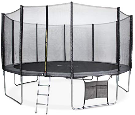Alice's Garden - 460cm graues Trampolin mit Sicherheitsnetz, Leiter, Plane, Schuhnetz, Ankersatz - Neptune XXL - 460cm Gartentrampolin 4m | PRO-Qualität. | EU-Standards.