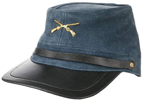 Hutshopping Nordstaaten Ledermütze Herren - One Size (ca. 55-60 cm) - Ledercap aus Wildleder - Nordstaatenmütze mit wärmendem Futter und Garniturband - Herrencap Sommer/Winter blau One Size