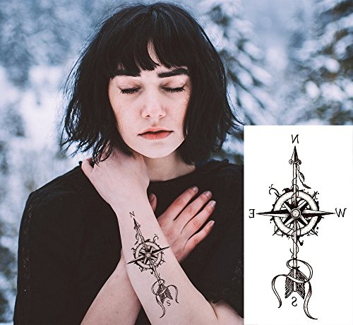 EROSPA® Tattoo-Bogen temporär - Aufkleber Kompass Pfeil Norden - 21 x 11 cm