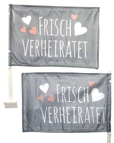 Frau WunderVoll® 2 AUTOFLAGGEN FRISCH VERHEIRATET, für Fahrer- und Beifahrerseite/Hochzeit, Autofahnen, Brautauto, Auto, Standesamt, Brautpaar, Hochzeitsdeko, Brautwagen, Braut, Bräutigam