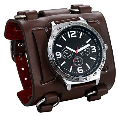 JewelryWe Herren Armbanduhr Analog Quarz 30M wasserdichte Sportuhr Uhren mit Braun Breit Leder Echtleder Armband
