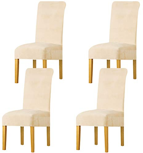 LANSHENG Fundas Cubiertas de Silla,Spandex elástico con Banda elástica, Fundas de Terciopelo para Silla de Comedor Grande para Restaurante, Banquete de Fiesta de Hotel (Beige,4 Pack(M))