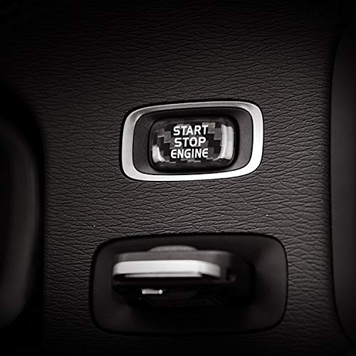 M.JVisun Kohlefaser EIN Knopf Start Taste Deckel Trimmen für Volvo, Zündung Schalter Aufkleber für Volvo S60 S60L S80L V40 V60 XC60 - Schwarz