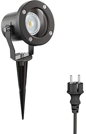 ledscom.de Gartenstrahler mit Erdspieß MIBU für außen, Edelstahl, schwarz, inkl. LED GU10 Lampe (warmweiß, 5,4W, 510lm, 45°)