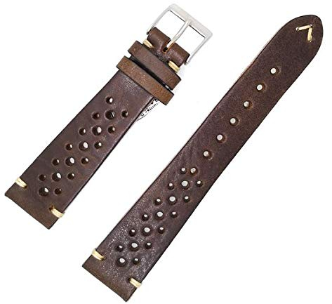 Sandtuhr Fluco Hunter Racing 19mm Vintage Dunkelbraun Leder Herren Uhrenarmband Made in Germany