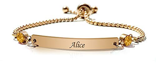Personalised Bracelets for Women Custom Birthstone Bracelet Gifts for Birthday Valentines Day Christmas Engraved Bar Bracelet for Women Her Mum Wife Daughter 18th 21st 30th (11 November)