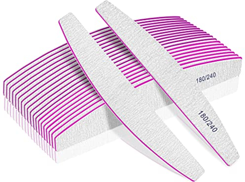 Professional Nail Files, Double Sided Emery Board for Nails 180/240 Grit, Coarse Washable Nail Files for Acrylic Nails & Natural Nails, 12 Pack Fine Grit Nail File