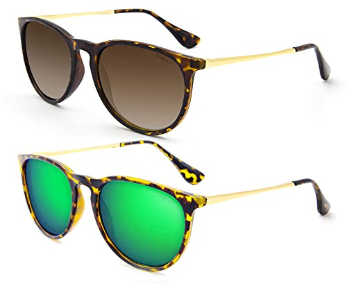 ANDOILT Polarisierte Vintage-Sonnenbrille für Damen und Herren, UV-Schutz, Retro, runde verspiegelte Gläser