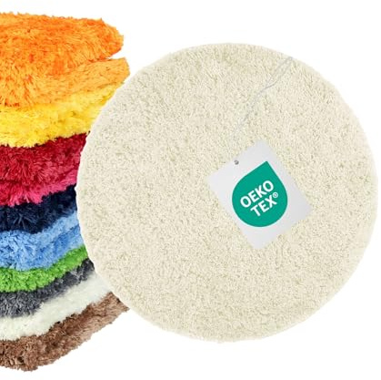 WohnDirect Tapis de Bain Rond Ø 56 cm, Microfibre Shaggy 4 cm, antidérapant, Absorbant, Lavable 30°C, sèche-Linge Basse température, Compatible Chauffage au Sol, certifié Oeko‑TEX, Crème Moutarde