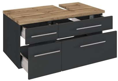Waschbeckenunterschrank Dasa (rechts) 90 cm mit 4 Schubladen – Graphit/Grau matt