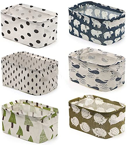 JOLIGAEA 6 Stück Aufbewahrungskorb, Stoff Aufbewahrungsbox Organizer mit 2 Griffen auf Beiden Seiten, Faltbare Wasserdicht Aufbewahrungsbox Kinder, Klein Leinen Speicher Organizer Sets (20x16x13 CM)