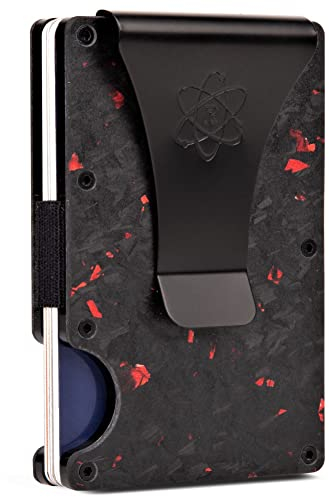 ROSSM Slim Minimalist Front Pocket RFID Blocking Carbon Fiber Metal Wallets for Men with Money Clip and Cash Strap