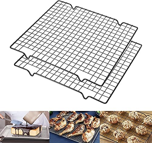 Cooling Racks, 2pcs Grill Rack for Baking Tray Oven Roasting Cooking, 28cm Cake Loaf Cooling Wire Rack Grid, Non Stick Stainless Steel Cooling Mesh (2PCS-28CM)