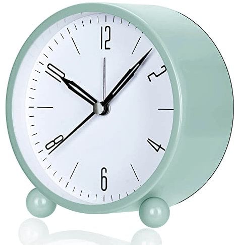 YouJabz Alarm Clock, Super Silent Non Ticking Small Clock with Night Light, Battery Operated, Simply Design, for Bedroom, Bedside, Desk, Back to School, Learning Awards Student gift