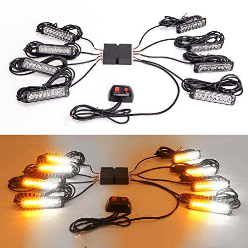 ROUTEKING Gyrophare LED Stroboscopique, 8X8 LED Feux de Pénétration, 12-24V Lamp Stroboscopique d'Urgent Avertissement Barre Led pour Camion Véhicule Tracteur Car Bus (Orange/Blanc)