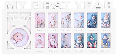 VIFERR Baby Bilderrahmen Mein erstes Jahr 12 Monate Fotorahmen My First Year Bilderrahmen Neugeborene Baby Geburtsgeschenk Babyparty Ersten Geburtstag Geschenke (Weiß)