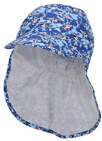 Sterntaler Sombrilla Protección Cervical Tiburones Gorro Infantil, Azul, 49 Unisex niños