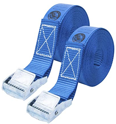 Cam Buckle Tie Down Straps - 250kg Break Strength - 2.5m - 2 Pack - Blue | Bison Gear UV Resistant Straps for Ladder, Bags & Cargo Securing
