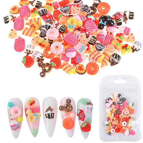 3D Nail Art Charms,50PCS Ice Cream Donuts Strawberry Heart Shape Nail Slime,Resin Sweet Candy Flatback Nail Charms Nail Accesories for DIY Nail Art Design Crafts