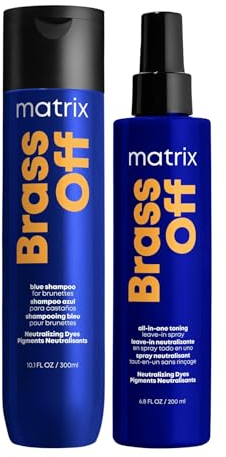 Matrix Pflegeset für brünettes Haar zur Neutralisation von Kupferstichen, Mit Blau-Pigmenten, Brass Off Shampoo & Toning Spray