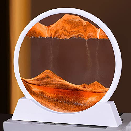 DAZZLEEX Peinture sable mouvant - Tableau rond en verre - Peinture 3D sable de mer - Paysage jaune