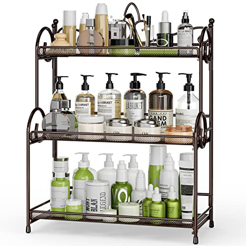 EKNITEY Küchen-Arbeitsplatten-Organizer – 3 Etagen Badezimmer-Arbeitsplatten-Organizer-Regal (Braun)