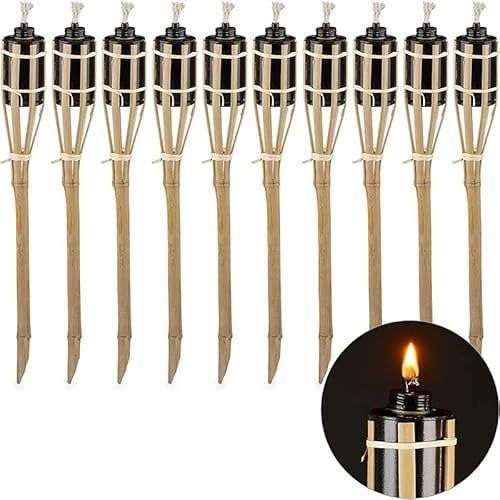 Virsus 10 Fiaccole da giardino in bambù, Altezza 90 cm, torcia ad olio con stoppino, candela per esterno, fiaccola decorativa per Feste ed Eventi -2333