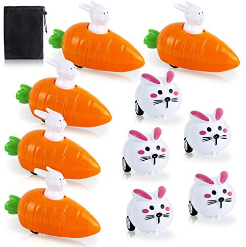 GWAWG Aufziehhase mit Karotte, 10 Stück Ostern Spielzeug zum Aufziehen, Osterhasen Spielzeug Auto zum Aufziehen Karotten, Ostergeschenke für Kinder, Jungen und Mädchen
