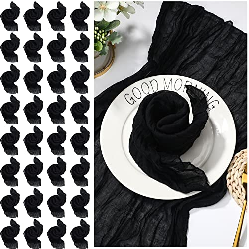 Mixweer 50 Stück Seihtuch-Servietten, 50x50 cm, faltig, Gaze, Baumwolle, Abendessen, Servietten, Käsestoff, dekorative Stoffservietten, rustikale Boho-Tischservietten für Hochzeiten, Partys (schwarz)