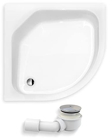 BADLAND Duschwanne 90x90x15 Diper II Weiß Acryl Duschtasse Viertelkreis ohne Verkleidung; Ablaufgarnitur Ø 50 mm und Füße im SET