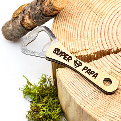 Petit décapsuleur de poche personnalisé en bois, à offrir pour la fête des pères, idée cadeau, porte-clé, super Papa, papi, acier inoxydable