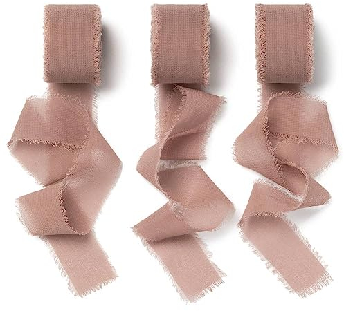 AOKSUNOVA Schleifenband Chiffon Altrosa 2,5cm Geschenkband Hochzeit Chiffonband Stoffband