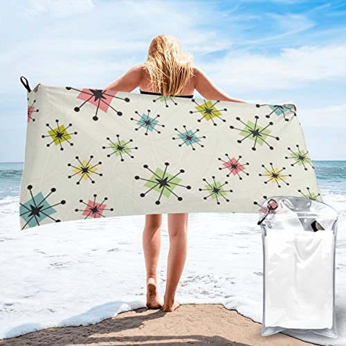 BAAROO Mikrofaser-Strandtuch – Atomic Stars Retro-Muster, bedruckt, super saugfähig, schnell trocknend, Badetücher für Reisen, Camping, G 130 cm x 80 cm