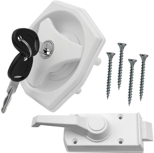 CR-MOESANCO® Türschloss für Wohnwagen oder Wohnmobil mit Zylinder und zwei Schlüsseln (weiß)