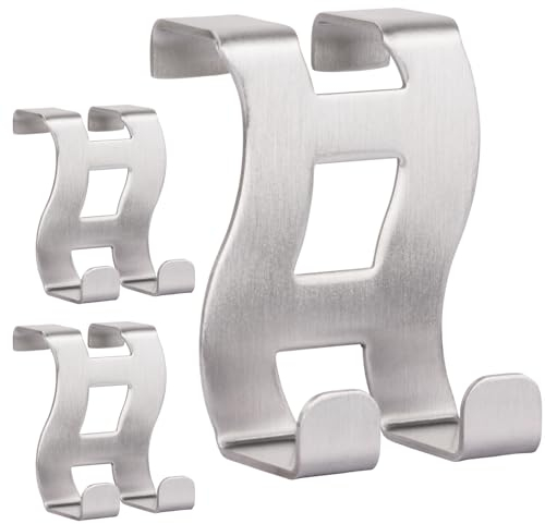 RICOO Set di 3 Appendiabiti da Porta, Robusto e Resistente, Ganci Appendiabiti Per Camera, Bagno, Cucina, Argento, Modello MH001-3, 5 x 6 x 4,5 cm