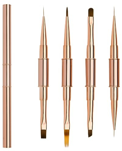 Lokaloka Pinceau Nail Art Ongles Gel Double Embout Professionnel avec Capuchon Double, 4 Pièces Pinceaux Dégradé Fin Set pour Vernis Semi Permanent Ongle Construction Acrylique