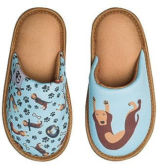 Dedoles Pantofole Donna Uomo & Bambini Ciabatte Memory Foam con tanti Design Unicorno Gatti Caffè Musica Regalo, Colore: Buonumore Bassotto, 28-29 EU
