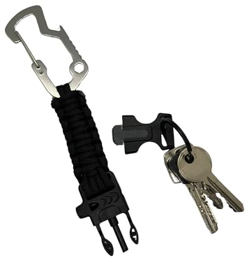 Survival Armband Herren | Paracord Armband mit Kompass, Pfeife, Feuerstein | Hochwertige Fallschirmschnur | Paracord Armband Geschenke für männer (Paracord Schlüsselanhänger)