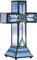Bieye L30815 Lateinisches Kreuz, Tischlampe im Tiffany-Stil, Buntglas, Nachtlicht, 21,6 cm B x 33 cm H, blau