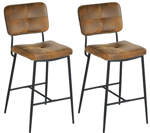 MEUBLE COSY Lot de 2 Tabouret de Bar Vintage avec Dossier et Repose-Pieds, Siège Rembourrés de 69 cm de Haut, Chaises Hautes en Suédine Cadre en métal, Style Industriel, Marron
