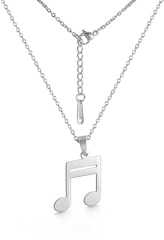 EUEAVAN Collier de notes de musique pour femme Clef de sol Pendentif notes de basse Bande son Cadeau pour amoureux de la musique Bijoux Clef de sol Minimaliste (Argent)